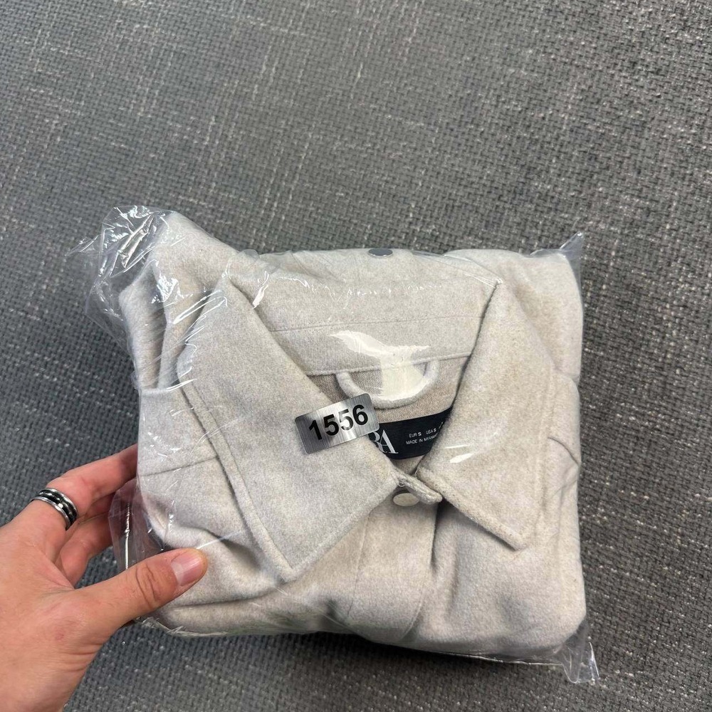 Zara Shirt Jacket Womens Small Oatmeal Heather Snap Front Oversized Shacket - Picture 13 of 13